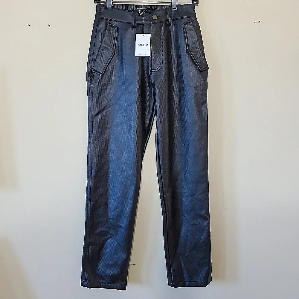 Forever 21 Men's Black Coated Corduroy Slim-Fit Pants SZ 29